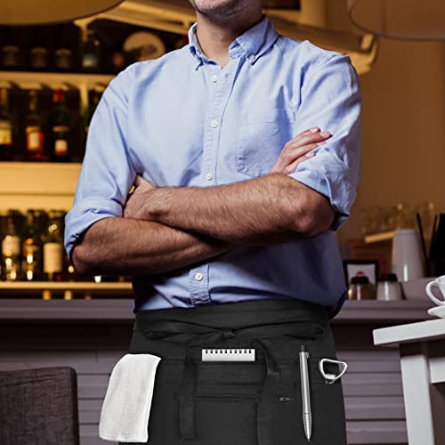 Nlus 2 Pack Waitress Apron With 8 Pockets, Server Aprons, Water Resistant Waiter Waist Aprons Half Apron For Women Men, 12 X 24 Inch - Black #TOP4