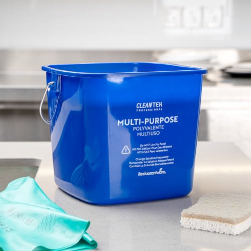 Image of Restaurantware Plastic Bucket with Stainless Steel Handle Pack of 1, 6 Quart Plastic Cleaning Pail, Blue Square Design, Measurement Graduations, for Janitorial and Foodservice Use