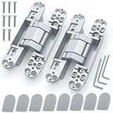 Hidden Door Hinges Invisible Hinges - 6 Inch Heavy Duty Zinc Alloy 3 Way Adjustable Butt Hinge, 180