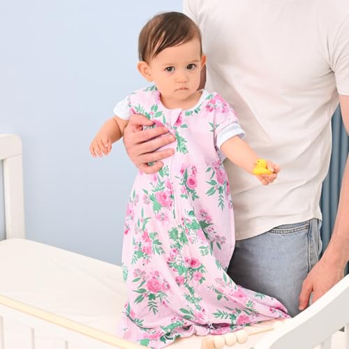 Image of david's kids Muslin Cotton Baby Sleep Sack 18-24 Months, 2 Pack 100% Cotton Sleeping Bag for Summer, TOG 0.5 Baby Wearable Blankets with 2-Way Zipper, Soft Sleep Sacks for Newborn Infant, Floral
