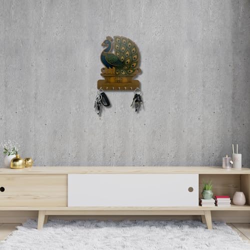 Image of Royal Peacock Key Holder - Lightweight Decorative Wall Art for Home | Stylish Key Organizer for Bedroom, Living Room, Guest Room & Dining Area