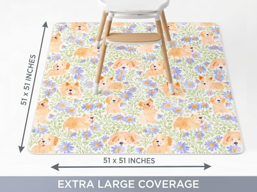 Image of Splat Mat for Under High Chair /Arts /Crafts, Waterproof and Anti-Slip Splash Mat Floor Protector, Washable Highchair Floor Mat, 51 Inch Reusable Messy Mat and Baby Feeding Table Cloth
