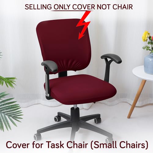 Image of HOKIPO Office Chair Cover for Task Chair - 140 GSM Stretchable Fabric - Anti-Slip & Washable - Fits Small Office Chairs Without Headrest, Maroon (AR-6203-MRN)
