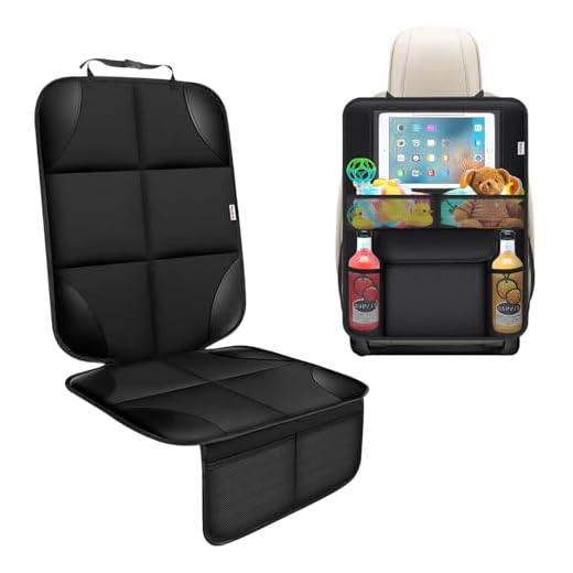 Car Seat Protector Under Baby Car Seat+ Seat Back Protector Organizer Kick Mat, 600d Fabric Waterproof Backing Carseat Protector with Storage Pockets, Non-Slip (No Imprints) (1 Pack)