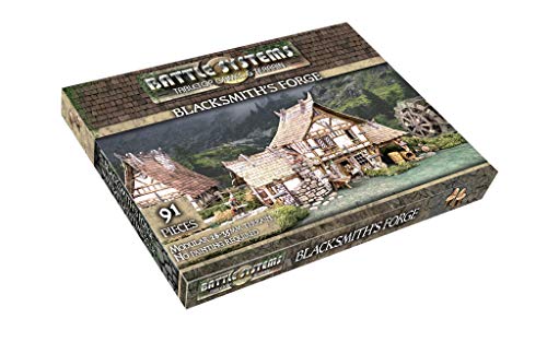 Battle Systems – Modular Fantasy Scenery – Perfect for Roleplaying and Wargames - Multi Level Tabletop Terrain for 28mm Miniatures – Colour Printed Model Diorama – DND Warhammer (Blacksmith's Forge)