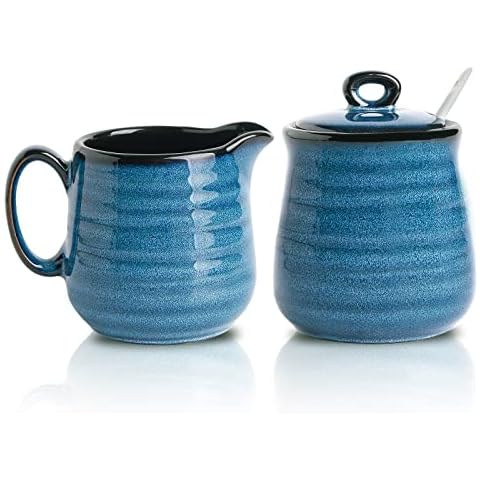 Hasense Porzellan-Zucker- und Milchkännchen-Set, 325 ml Zuckerdose mit Deckel und Löffel, 284 ml Sahnekrug, Bauernhaus-Kaffeesets zum Servieren Cover