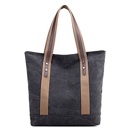 Sac fourre-tout en toile de couleur unie noire style décontracté