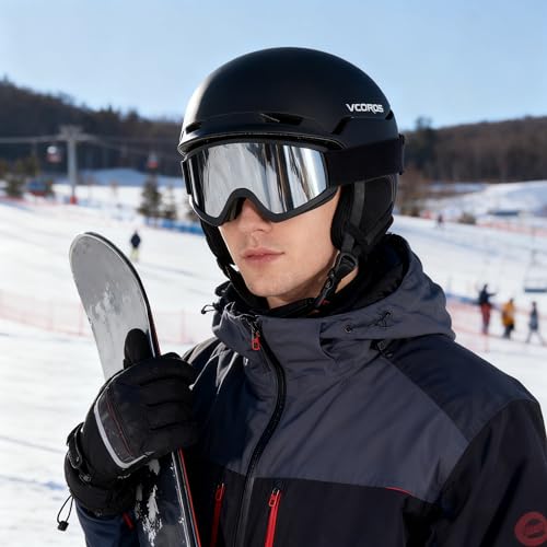 Casco Da Sci Casco Sci Per Uomo Donna Con Cuscinetti Auricolari Rimovibili Ventilazione Uv Ski Helmet Per Ski Ciclismo Sport Invernali (Nero Opaco, L) - 7