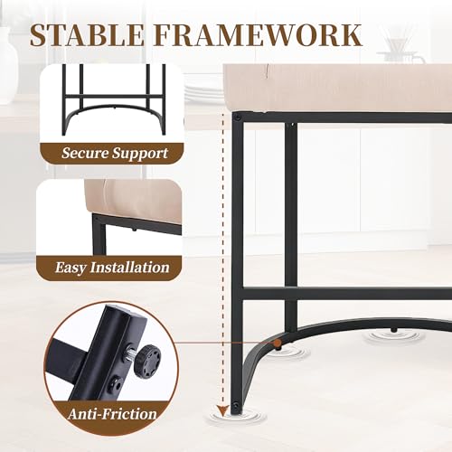 Image of 26 inch Counter Height Bar Stools Set of 2, Linen Fabric Upholstered Barrel Chairs with Back and Arms, Metal Frame Kitchen Island Stools with Footrest, Linen Fabric