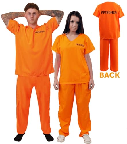 I LOVE FANCY DRESS DISFRAZ DE PRISIONERO HUIDO NARANJA UNISEX PARA ADULTO - DISFRAZ DE CONVICTO, PRISIONERO, RECLUSO, TOMBOS Y LADRONES - TOP Y PANTALÓN NARANJA (GRANDE)