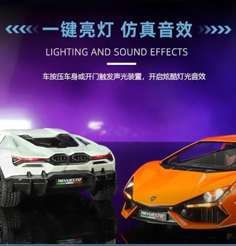 Image of 1:24 Lamborghini Revuelto Diecast Model Car | Pull Back Acousto-Optic Alloy Metal Toy with Realistic Sound & Light Effects | Toy Car for Kids Boys Girls & Collectors (White)