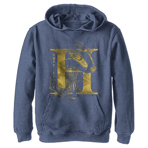 Image of Harry Potter Children's Deathly Hallows Hufflepuff Youth Pullover Hoodie, Navy Mottled, L