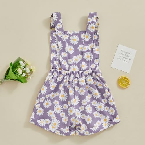 Image of Ayalinggo Toddler Baby Girl Sunflower Print Overalls Shorts with Pocket Suspender Trousers Cute Summer Clothing Outfit