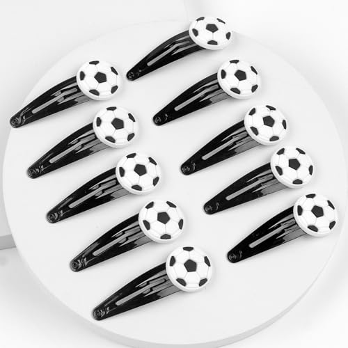 10 piezas de pinzas para cabello con diseño de balón de fútbol, color negro y blanco, accesorios deportivos para mujeres y niñas miniatura 7