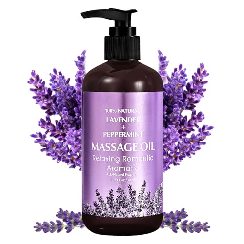 Aceite de Masaje de Lavanda, Aceite Masaje, Relajar Músculos, Aceite Ideal para el Aceite Corporal para Hombres y Mujeres, Hidratar la Piel en Profundidad 300ML