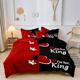 ZIRANSHU Couple Bedding Set - Queen Size, Romantic Valentine's Day Presents Crown Queen and King Comforter Cover I'm His/I' Her Red Heart Bedding Set Red & Black Lover Duvet Cover