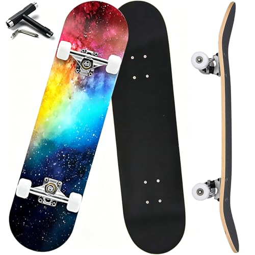 Image of Pro Complete Skateboards for Beginners Girls Boys Kids Youths Teens Adults 31 inchx8 inch Skate Boards 7 Layers Canadian Maple Double Kick Deck Concave Longboard