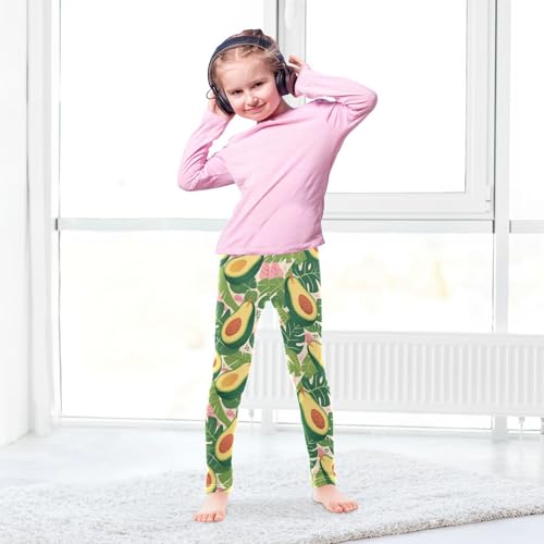 Wusikd Avocado Leaves Girls' Leggings Toddler Doodles Pink Kids Yoga Pants Dance Active Tights 4T4
