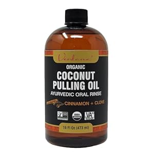 Verdana Organic Coconut Pulling Oil – Big 16 Fl Oz Size – Cinnamon + Clove – Ayurvedic Mouthwash Oral Rinse – USDA Organic, Kosher Non-GMO – Alcohol & Floride Free for Fresh Breath, Healthy Teeth