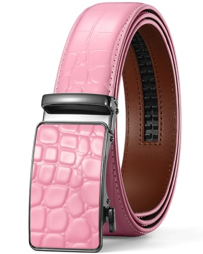 VONMELLI Mens Belt Genuine Leather Ratchet Pink Belt for Men Dress Pant with Adjustable Buckle Trim to Fit S