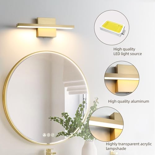 Image of Modern Bathroom Light Fixtures Over Mirror 12 Inch 11W Brushed Brass Vanity Light Bar for Bathroom Wall Sconce 3000K
