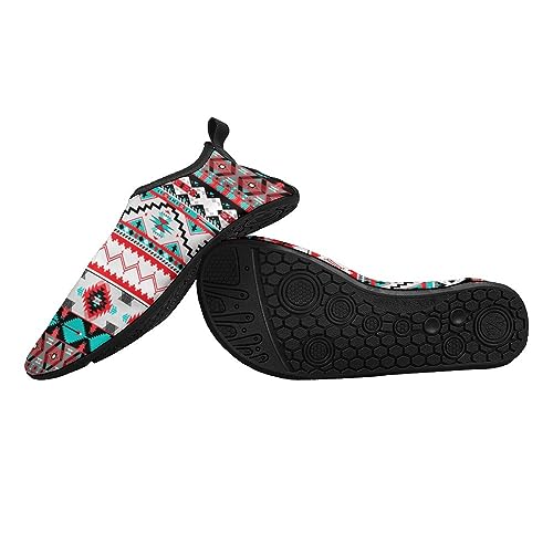 Water Shoes for Womens Mens Barefoot Quick-Dry Aqua Socks for Beach Swim Surf Yoga Exercise (Geometric Indiana Western Southwest Tribal Ethnic Aztec Red Turquoise)2