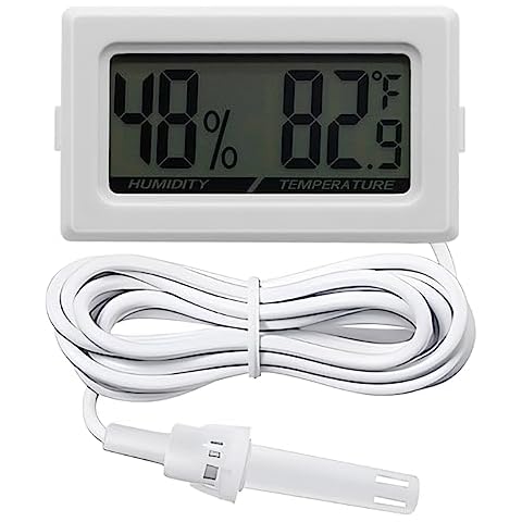 Mini Reptile Terrarium Thermometer Hygrometer with Probe Reptile Thermometer and Humidity Gauge Digital Pet Thermometer with Fast Readout for Turtles Lizards Care Aquariums (White) Cover