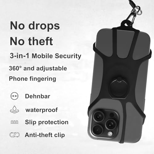 Anti-Drop Cellphone Tether,Phone Leash,Retractable Tether with Silicone Phone Holder Fit Hiking/Climbing/Outdoor (Black)