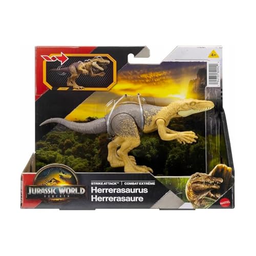 Jurassic World Rebirth Strike Attack Herrerasaurus Dinosaur Toy, Single Strike Action, Authentic & Posable