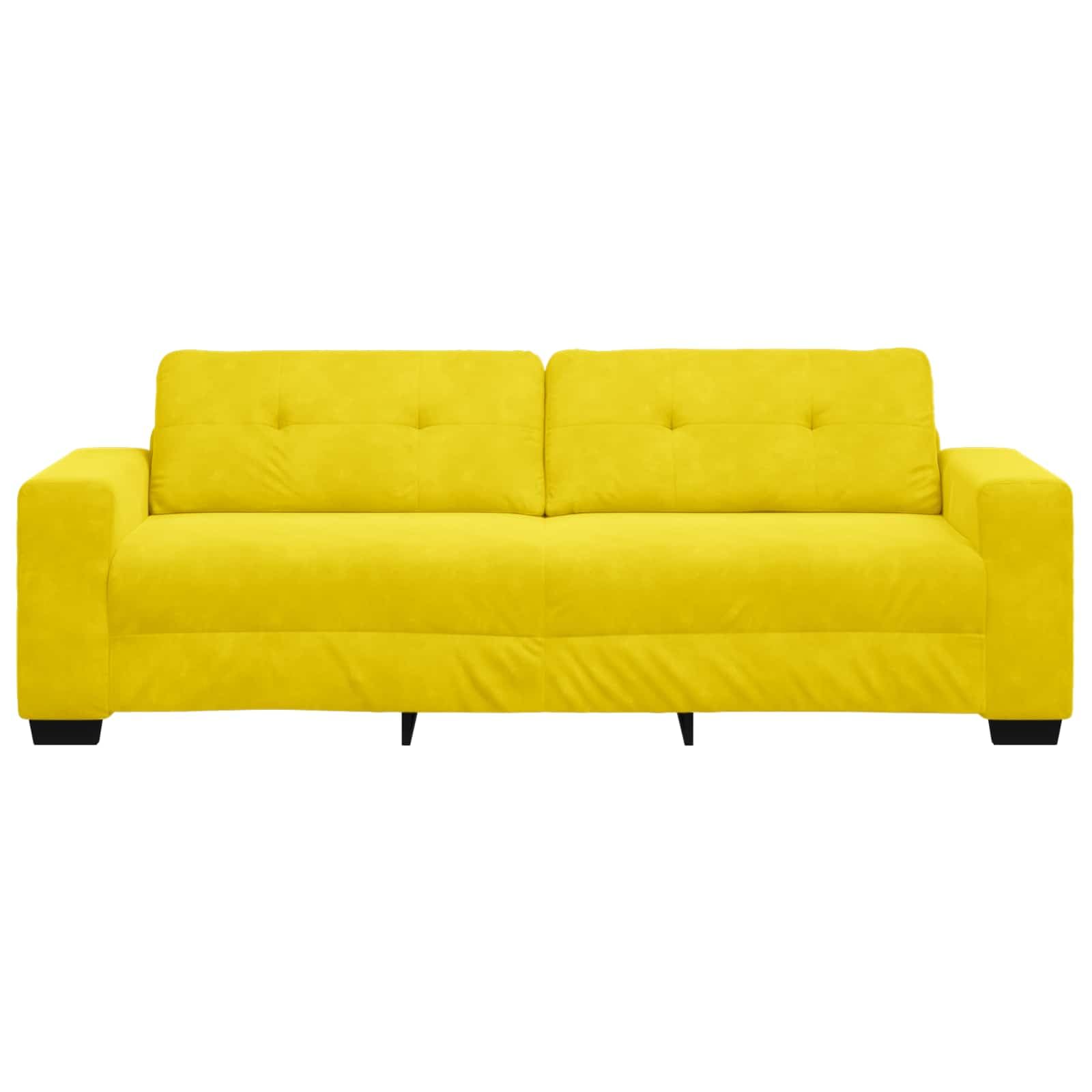 Canapé 3 places jaune 220 cm en velours avec fonction couchage et espace de rangement - Meuble de salon moderne pour s'asseoir et se détendre confortablement