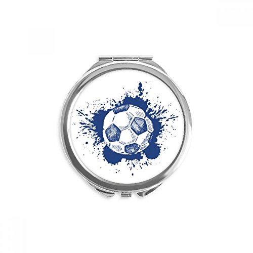 Miroir rond de poche football bleu pour retouches maquillage sport