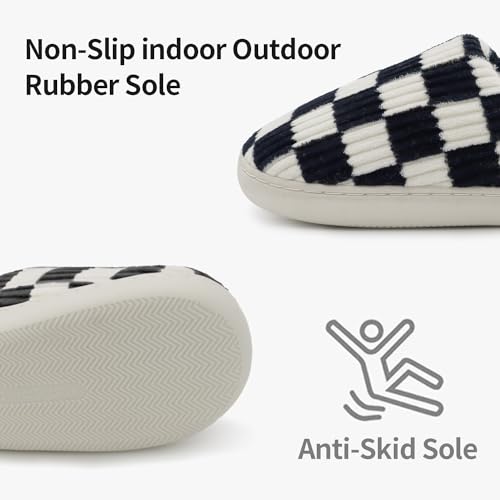 Women House Fuzzy Slippers - Plaid Scuff Checkered Slip-on Memory Foam Indoor Outdoor Comfortable Soft Slides3