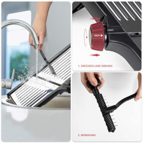Foto von Labeol Gemüsehobel Mandolinenschneider 3 in 1 Professioneller Edelstahl Gurkenhobel Multifunktion Verstellbar Kartoffelreibe Küchenreibe Gemüsereibe Krauthobel für Gemüse Obst und Käse