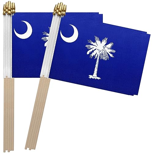 TSMD South Carolina SC State Flag on Wood Stick Small Mini Hand Held Flags,5x8 Inch,12 Pack