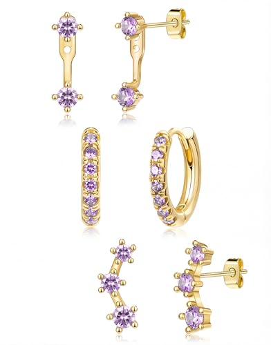 Gold Purple Earrings for Women Light Purple June Birthstone Earrings Jewelry Gifts Jacket Stud Huggie Hoop Stack for Multiple Piercing