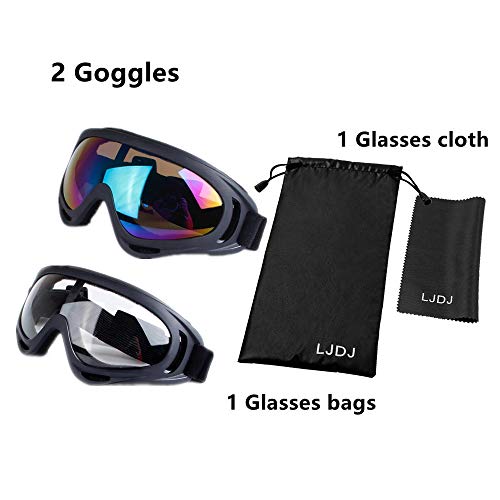Image of LJDJ Motorcycle Goggles - Glasses Set of 2 - Dirt Bike ATV Motocross Anti-UV Adjustable Riding Offroad Protective Combat Tactical Military Goggles for Men Women Kids Youth Adult