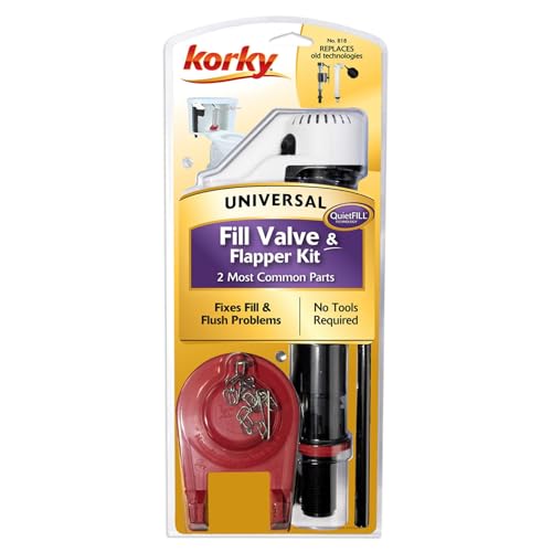 Image of Korky 818BP QuietFILL Universal Toilet Fill Valve and Premium Flapper Easy to Install and Quiet-Made in USA, 2 Inch, Black, (Pack of 12)