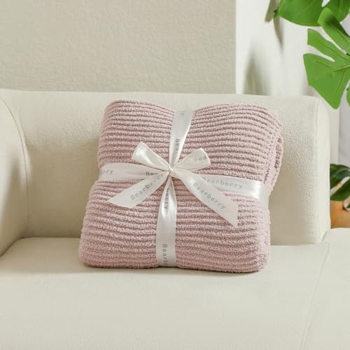 bearberry Soft Rib Knit Blanket Thin Warm & Breathable - Snuggly Minky Throw for Everyday Use, Travel, Chair | All-Season Machine Washable for Couches, Gifts, Family (Beige, 50”x60”) — view 5
