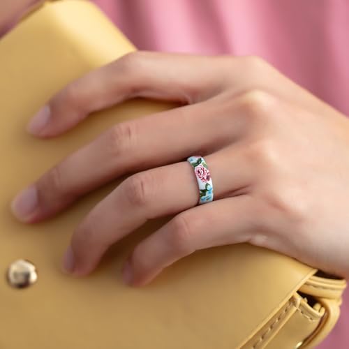 ThunderFit Silicone Wedding Rings for Women, Printed Design Breathable Rubber Engagement Bands 5.5mm Wide 1.8mm Thick3