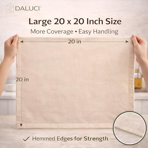 Image of DALUCI Muslin Cloth for Hung Curd & Paneer Making, Cheese Cloth Grade 100, 20x20 Inch Unbleached Cotton Curd Strainer Cloth for Yogurt, Cheese, Idli Steaming & Kitchen Use, 6 PCS