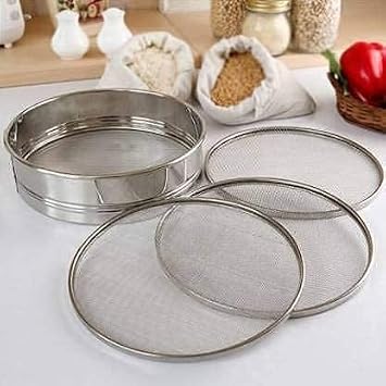 Xtend Smart Stainless Steel 4 in 1 Interchangeable sieves for Wheat Rice Atta Maida Sieve Silver Pack of 5 Silver