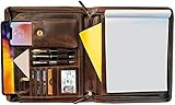 Supreme Business Portfolio by Rustic Town | Professional Organizer for Men & Women | Durable Leather Padfolio | Easy to Carry with A Zippered Closure | Many Slots, Compartments & Holders