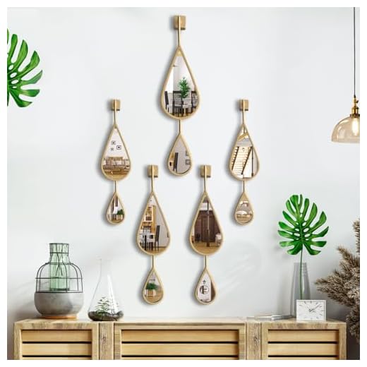BAODANFU Wall Mirror Decorative Mirrors Mounted Decor Tear Drop Shape Gold for Bedroom Living Room Entryway Bathroom Vanity,5-Pack