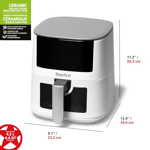 Image of Starfrit Electric Digital Air Fryer - 4.2L Capacity - Ceramic Non-Stick Surface - 8 Preset Functions - Viewing Window -1400W