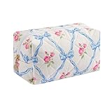 JOVAKIT Square Makeup Bag Cute Cosmetic Bag for Women, Floral Coquette Aesthetic Toiletry Bag, Zipper Make Up Pouch, Travel Make Up Organizer Bag (Blue Bowknot)