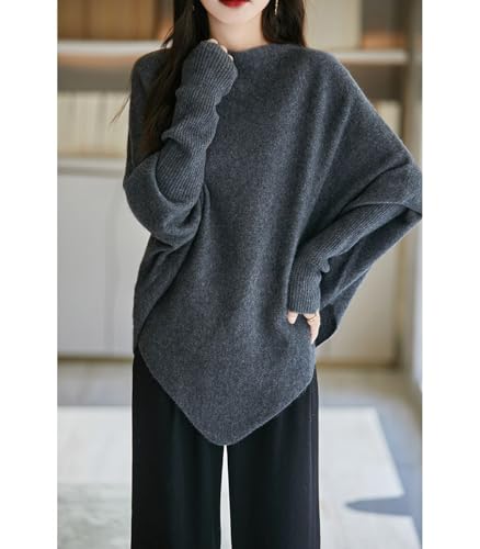 Loose Sweater Women's Boat Neck Long Sleeve 100% Merino Wool Knitted Pullover Autumn Winter Irregular Warm Tops2