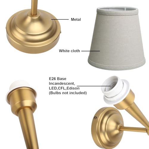 Image of Yosoan Brass Linen Shade Bedside Vanity Wall Sconce Set of 2, Vintage Industrial Hardwired Indoor Boho Gold Wall Mounted with Funnel Textile for Bedroom Stairwell Hallway (Antique)
