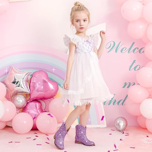 Image of Motasha Toddler Girls Cowgirl Boots Glitter Toddler Cowboy Boot Ankle Girls Boots Little Kids Horse Riding Shoes Party Birthday