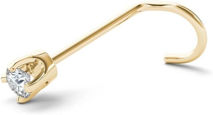 JewelMore Diamond Nose Stud 14K White or Yellow Gold Nose Ring Twist Screw 20 Gauge I1 Clarity (1.5mm 0.015 ct. tw)
