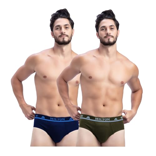 Image of Milton Mens Pure Cotton Solid Briefs|Soft Breathable Underwear for Men|Outer Elastic Comfort Fit Waistband|Skin-Friendly Essentials|Multi-Color, Color Name May Vary as per Availability|Pack of 2